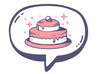 Vector illustration of bubble with icon of pink cake on white ba