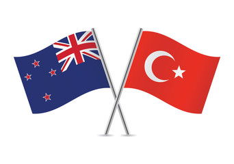 Turkish and New Zealand flags. Vector illustration.
