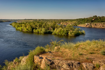 summer landscape with river and blue sky