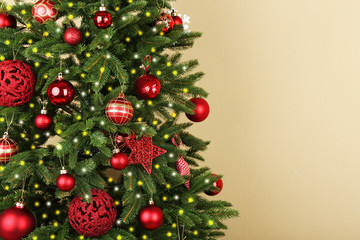 Decorated Christmas tree closeup