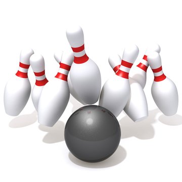 Bowling pins hit by ball