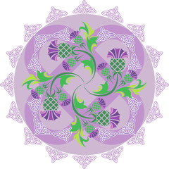 celtic symbols ornament with flowers thistle and Celtic knots