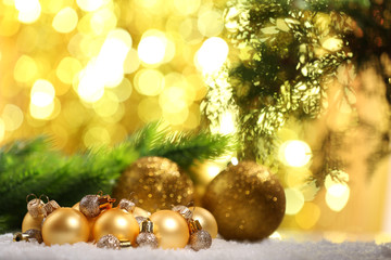 Christmas balls on abstract light background