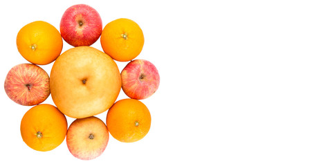 Gala apples, Nashi Asian pears and oranges over white background