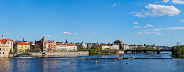 Fototapeta na wymiar Prague Stare Mesto embankment panorama from Charles bridge