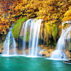 Fototapeta premium Piękny wodospad w lesie jesienią