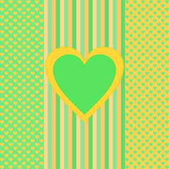 Gr&uuml;ne orange Streifen, kleine Herzen, gro&szlig;es Herz in der Mitte