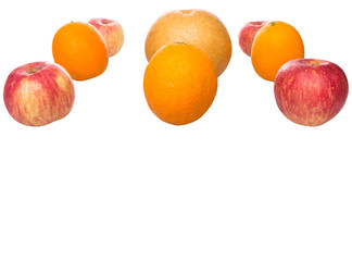 Gala apples, Nashi Asian pears and oranges over white background