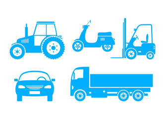 Blue vehicle icons on white background