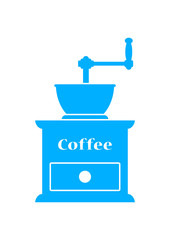 Blue coffee grinder on white background