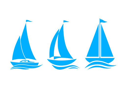 Blue sailboat icons on white background