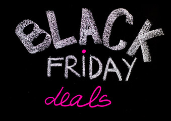 Black Friday advertisement handwritten with chalk on blackboard