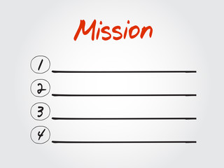 Blank MISSION list, vector concept background