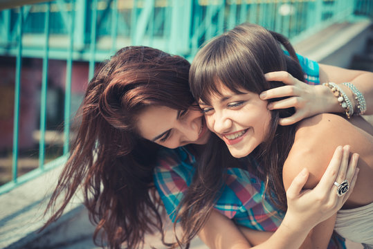 Beautiful Hipster Young Women Sisters Friends