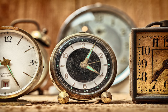 Retro styled image of old alarm clocks