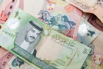 Modern Bahrain dinars banknotes, closeup background - obrazy, fototapety, plakaty