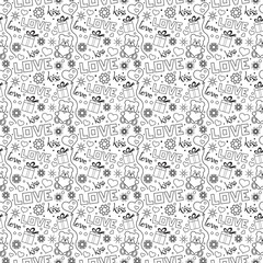 Seamless pattern vector valentines day, black and white.