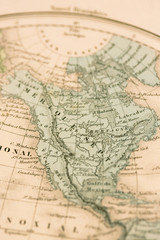 Obraz premium Stara mapa świata w Ameryce Północnej