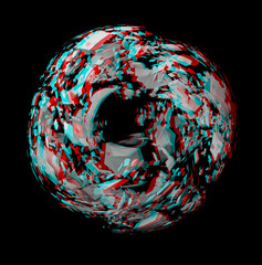 Solid 3D fractal. View anaglyph with red/cyan glasses.