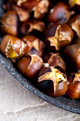 roasted chestnuts in a pan