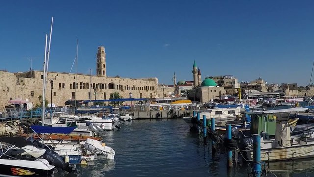 Port of Acre, Israel. with the old city in the background.