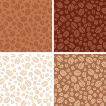 set - coffee beans brown seamless patterns - vector