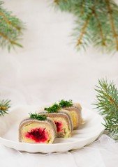 traditional Russian salad with a herring