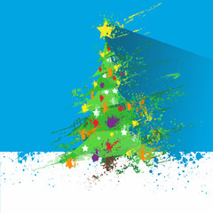 christmas decorated tree abstract ink splash paint
