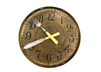 dinner lunch time - clock face  with fork and knife arrows