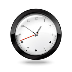 Black office clock isolated on white background. Vector