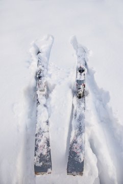 a pair of skis in the snow