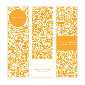 Vector golden lace roses vertical banners set pattern background