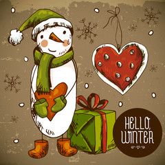 Christmas Greeting Card with snowman