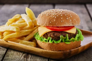 Fotobehang mini burger with French fries © koss13
