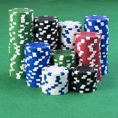 big stack on green table