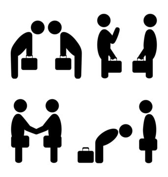 Set of greeting etiquette business situation icons isolated on w