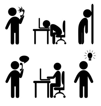 Set of business office situation flat icons isolated on white ba