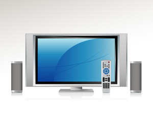 Home Theater Components: Television, Remote Control and Speakers
