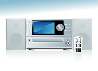 Generic compact stereo system with speakers and remote control