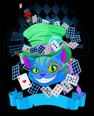 Tuinposter Cheshire Cat in ontwerp met hoge hoed © Anna Velichkovsky