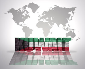 Word Kuwait on a world map background