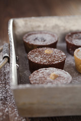 Chocolate  Mini Tartlets in vintage aluminium baking pan