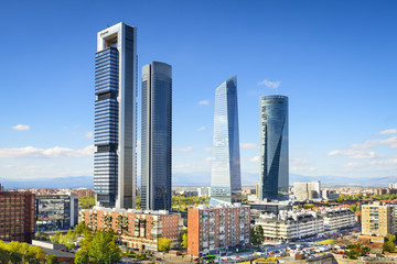 Madrid, Spain Financial District at Cuatro Torres - obrazy, fototapety, plakaty