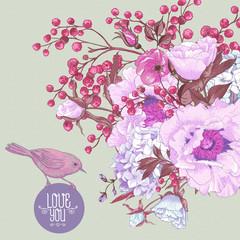Gentle Spring Floral Bouquet with Birds