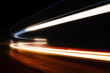 Light tralight trails in tunnel. Long exposure photo in a tunel