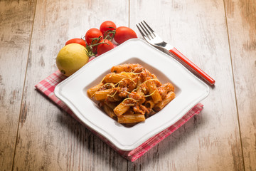 spaghetti with swordfish ragout and lemon peel