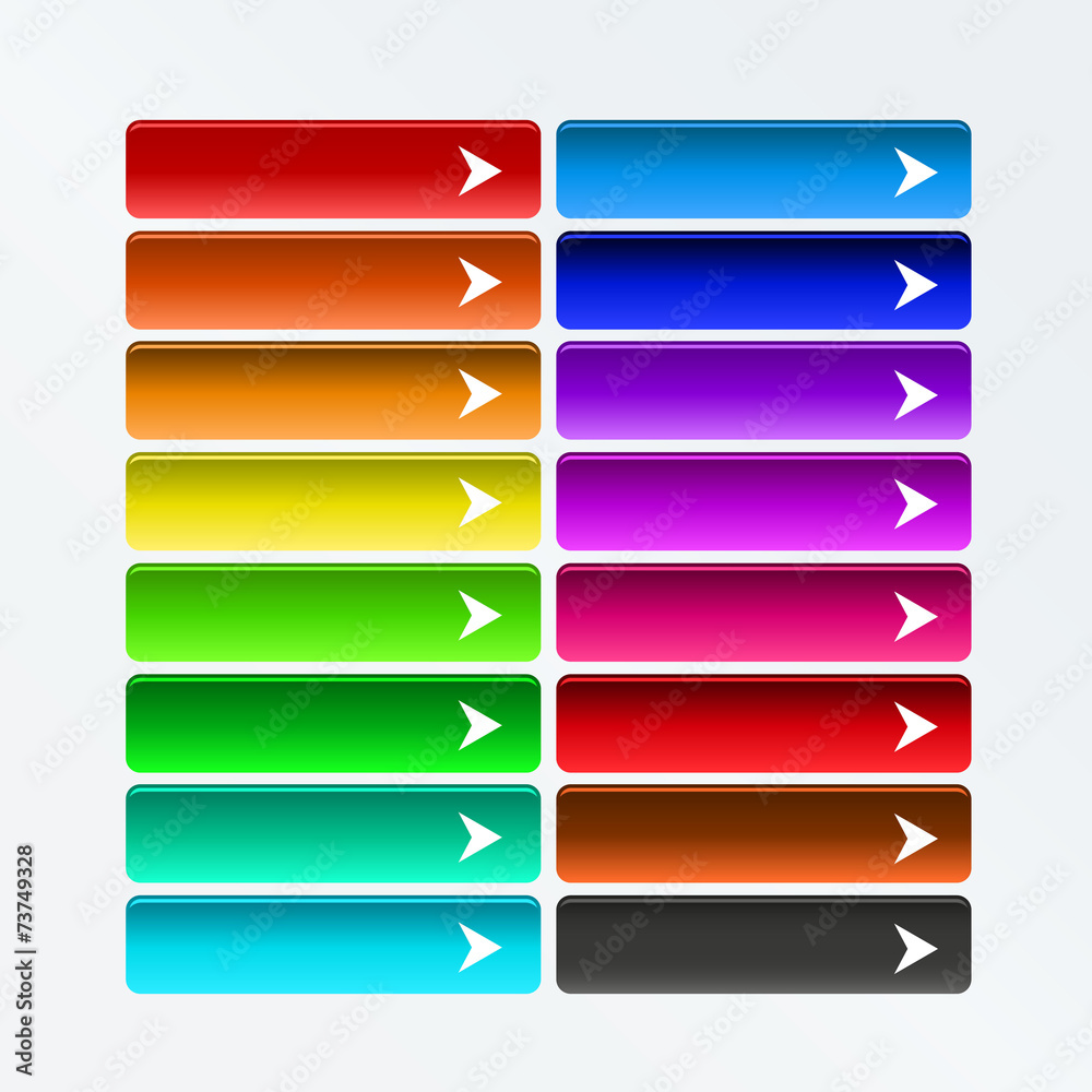Wall mural collection of bright colorful web buttons with arrow in color co