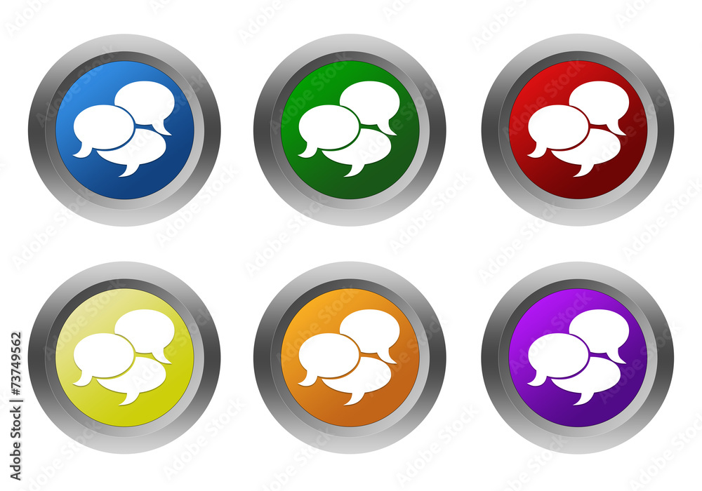 Wall mural set of rounded colorful buttons with bubble speeches symbol