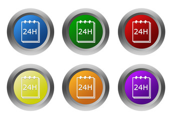 Set of colorful buttons with notepad 24 hours support symbol