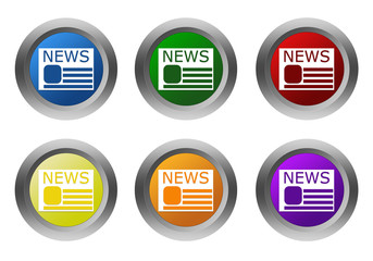 Set of rounded colorful buttons with news symbol